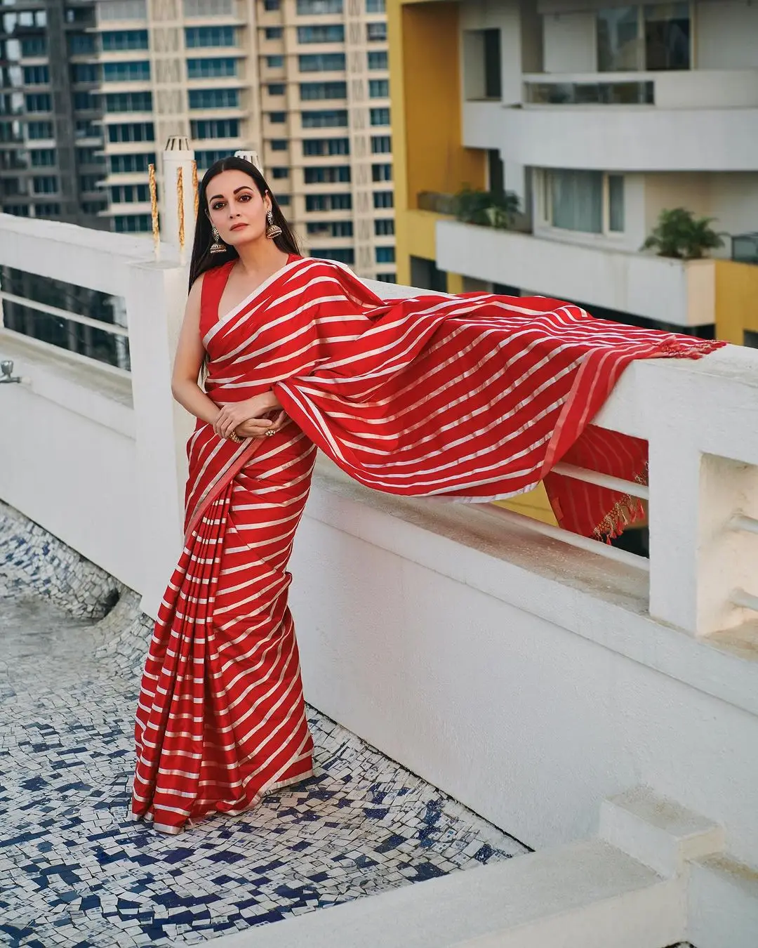 Dia Mirza In North Indian Traditional Red Saree Blouse